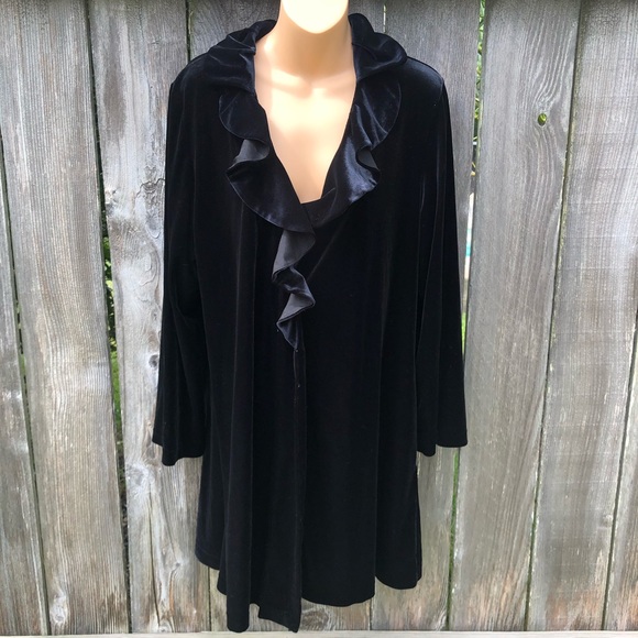 Oscar de la Renta Robe Black Velvet Ruffle Neck